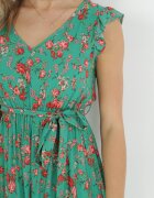 cflo Rochie Verde cu elastic în talie din viscoză cu flori Chrysa