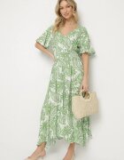 cflo Rochie Verde cu model floral cu mâneci clopot și elastic în talie Erivane