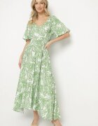 cflo Rochie Verde cu model floral cu mâneci clopot și elastic în talie Erivane