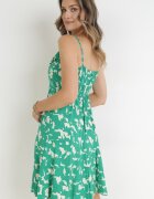 cflo Rochie Verde de Vâscoză Mini cu Bretele Subțiri și Volan Phalori