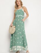 cflo Rochie Verde de Viscoză cu Model Geometric Lenirisa