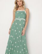 cflo Rochie Verde de Viscoză cu Model Geometric Lenirisa