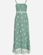 cflo Rochie Verde de Viscoză cu Model Geometric Lenirisa