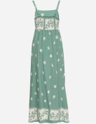 cflo Rochie Verde de Viscoză cu Model Geometric Lenirisa