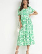 cflo Rochie Verde deschis cu decolteu petrecut florală din viscoză Hedina