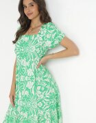 cflo Rochie Verde deschis cu decolteu petrecut florală din viscoză Hedina