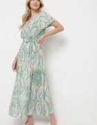 cflo Rochie Verde deschis Lungă din viscoză cu decolteu petrecut și cu model geometric Amareth