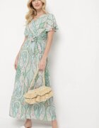 cflo Rochie Verde deschis Lungă din viscoză cu decolteu petrecut și cu model geometric Amareth