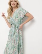 cflo Rochie Verde deschis Lungă din viscoză cu decolteu petrecut și cu model geometric Amareth