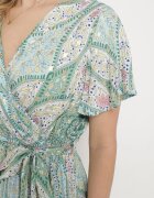 cflo Rochie Verde deschis Lungă din viscoză cu decolteu petrecut și cu model geometric Amareth