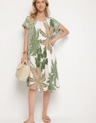 cflo Rochie Verde din Vâscoză cu Croială Cloș cu Model Floral Miratiela