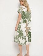 cflo Rochie Verde din Vâscoză cu Croială Cloș cu Model Floral Miratiela
