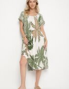 cflo Rochie Verde din Vâscoză cu Croială Cloș cu Model Floral Miratiela