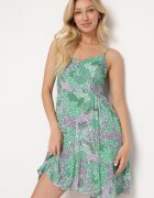 cflo Rochie Verde din Viscoză cu bretele cu elastic în talie și nasturi decorativi Narulla