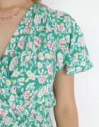 cflo Rochie Verde din Viscoză cu Decolteu Petrecut și Elastice în Talie Seldel