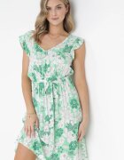 cflo Rochie Verde din Viscoză cu Flori Fannio