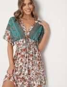 cflo Rochie verde din viscoză cu imprimeu floral cu legătură la spate Laturea