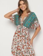 cflo Rochie verde din viscoză cu imprimeu floral cu legătură la spate Laturea