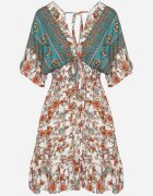 cflo Rochie verde din viscoză cu imprimeu floral cu legătură la spate Laturea