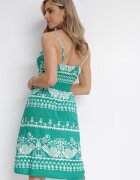 cflo Rochie Verde din Viscoză cu Model Ornamental cu Elastic în Talie Hirata
