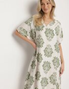 cflo Rochie Verde Dreaptă din Viscoză Decorată cu Model Geometric Emilavie