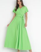 cflo Rochie Verde Elegantă Maxi plisată cu decolteu petrecut și legătură Thessi