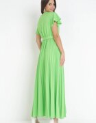 cflo Rochie Verde Elegantă Maxi plisată cu decolteu petrecut și legătură Thessi