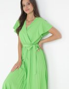 cflo Rochie Verde Elegantă Maxi plisată cu decolteu petrecut și legătură Thessi