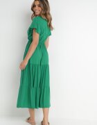cflo Rochie Verde evazată din Vâscoză stil Folky