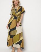 cflo Rochie Verde Evazată din Viscoză cu Model Geometric cu Curea Ranislla