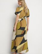 cflo Rochie Verde Evazată din Viscoză cu Model Geometric cu Curea Ranislla