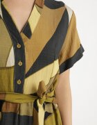 cflo Rochie Verde Evazată din Viscoză cu Model Geometric cu Curea Ranislla