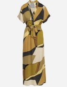 cflo Rochie Verde Evazată din Viscoză cu Model Geometric cu Curea Ranislla