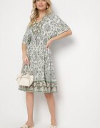 cflo Rochie Verde închis din viscoză cu imprimeu ornamental cu bandă elastică lată în talie Tanissla