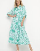 cflo Rochie Verde Lungă Cloș cu model ornamental cu volănaș Ariantise