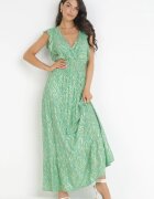 cflo Rochie Verde Maxi din viscoză cu elastic în talie și imprimeu metalic Fianre