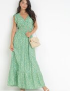 cflo Rochie Verde Maxi din viscoză cu elastic în talie și imprimeu metalic Fianre