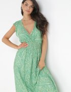 cflo Rochie Verde Maxi din viscoză cu elastic în talie și imprimeu metalic Fianre