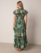 cflo Rochie Verde Maxi din Viscoză cu Elastic în Talie și Nasturi Nyllu