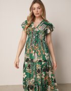 cflo Rochie Verde Maxi din Viscoză cu Elastic în Talie și Nasturi Nyllu