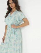 cflo Rochie Verde Mentă petrecută din viscoză cu elastic în talie și cu model metalic Hollis