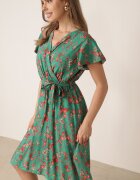 cflo Rochie Verde Midi cu Viscoză cu Elastic în Talie și Mânecă Scurtă Jodys