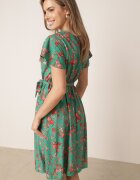 cflo Rochie Verde Midi cu Viscoză cu Elastic în Talie și Mânecă Scurtă Jodys
