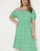 cflo Rochie Verde Midi din Viscoză tip Spaniolă cu Imprimeu Floral Oserafia