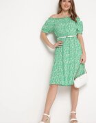 cflo Rochie Verde Midi din Viscoză tip Spaniolă cu Imprimeu Floral Oserafia