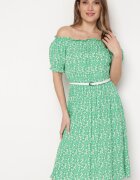 cflo Rochie Verde Midi din Viscoză tip Spaniolă cu Imprimeu Floral Oserafia