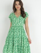 cflo Rochie Verde Mini cu Viscoză cu Volan La Umeri și la Tiv Jaysing