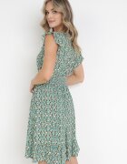 cflo Rochie Verde Mini din Viscoză cu Elastic în Talie și Volane Matthes