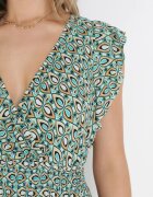 cflo Rochie Verde Mini din Viscoză cu Elastic în Talie și Volane Matthes