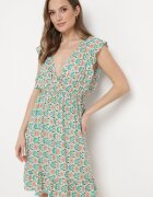 cflo Rochie Verde Mini din Viscoză cu Model Mozaic cu Elastic în Talie Lariaa
